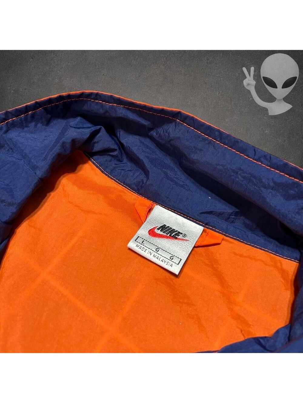 Vintage Nike Center Swoosh Anorak Windbreaker Jacket Mens US L Orange Navy - Picture 4 of 7